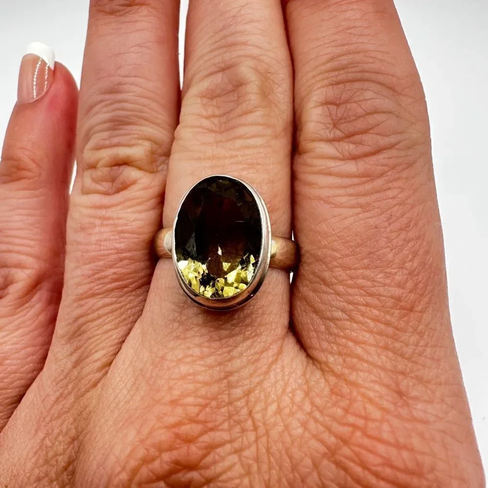 NWT Faceted‎ 10x14mm Lemon Quartz solitaire ring in Bali sterling silver!